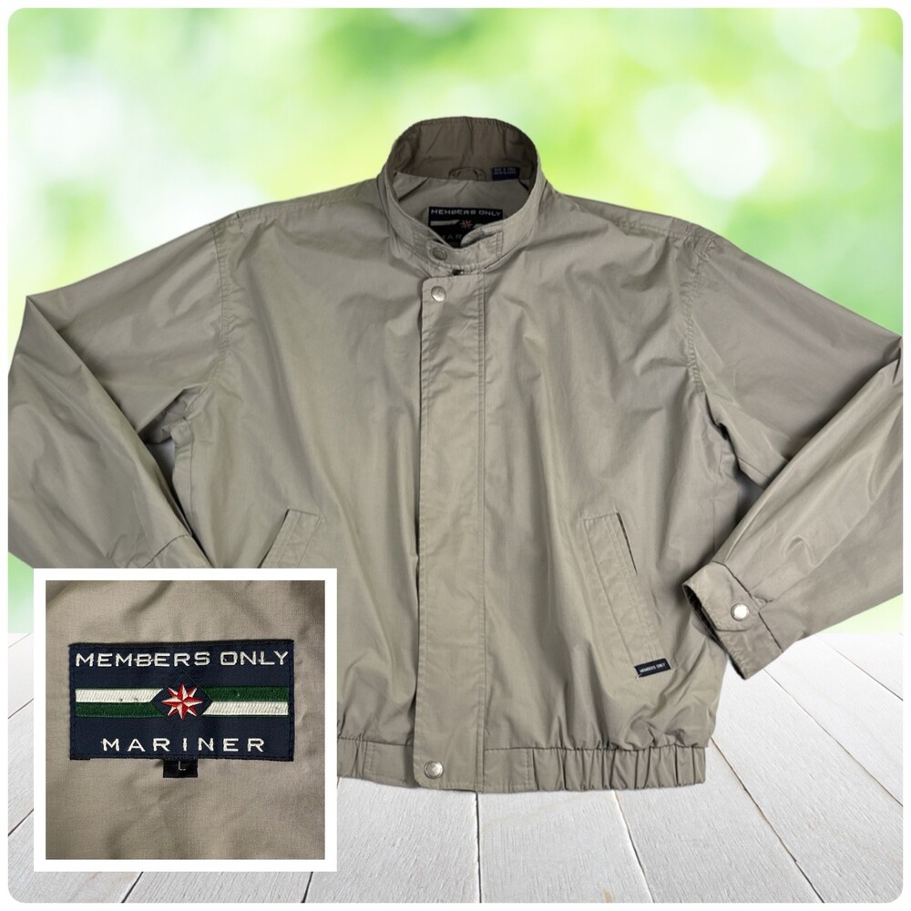 Vintage MEMBERS ONLY Jacket Mens L Tan Bomber Mariner Boating Wind 90s Nautical